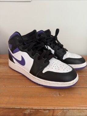 Nike Air Jordan 1 Mid in Black, White & Purple